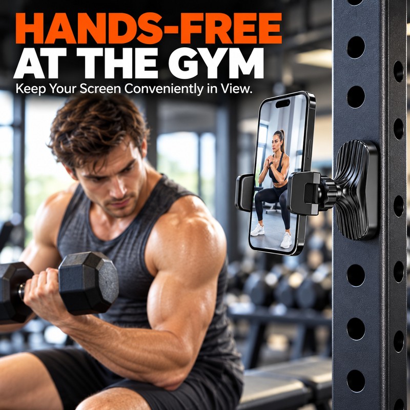 Magnetic Phone Holder for Gym Equipment – 360° Adjustable Retractable