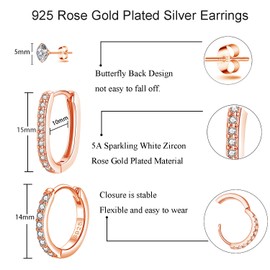 Loutade Silver Hoop Earrings for Women, 3 Pairs Silver Hoop Earrings & Silver Stud Earrings Set with Cubic Zircon, Hypoallergenic Small CZ Cartilage Sleeper Rose Gold Oval Hoop Earrings for Girls