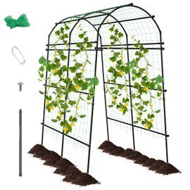Giantex Garden Arch Trellis for Climbing Plants, 7.5FT Tall Plant Support Archway with PE Coated Metal Structure for Climbing Vine/Vegetables/Fruit/Flower, Outdoor Cucumber Trellis for Raised Bed