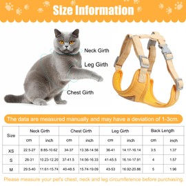 Cat Harness, Adjustable Cat Harness, Escape Proof, Cat Harness with Lead, Escape Proof, Premium Puppy Harness with Soft, for Small Animals, Adjustable Chest Harness, Yellow, XS