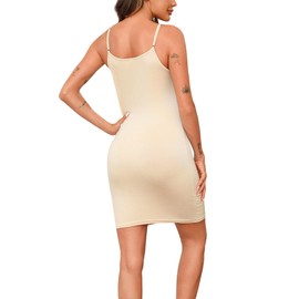 Quoboquo Women's Full Slips Nightdresses Petticoat Spaghetti Straps Chemises Soft V Neck Negligee Nightgown Ajustable Basic Underskirt Nude