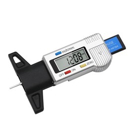 EUZUXU Tyre Tread Depth Gauge, 0-25.4mm / 1Inch Tyre Guage, Portable Tread Depth Checker Tyre Depth Measure, with Large LCD Display, for Cars, Vans, Trucks, Motorbikes-Silver