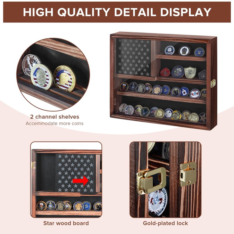 MOCAS Challenge Coin Display Case, Lockable Military Coin Holder Cabinet
