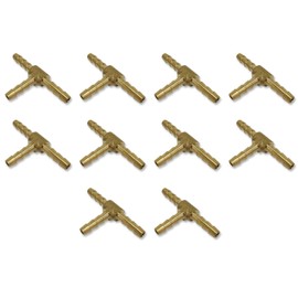 EDGE INDUSTRIAL 3/16" Hose ID Brass Hose Barb TEE SPLICER Fitting Fuel/AIR/Water/Oil/Gas/WOG (Qty 10)