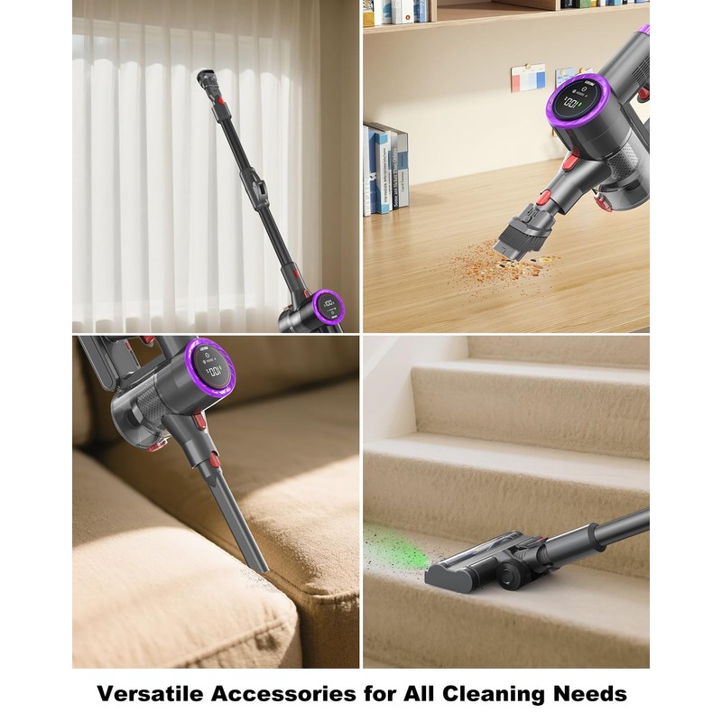 Prasky Cordless Vacuum Cleaner, Stick Vacuum Foldable Rechargeable, Powerful Suction