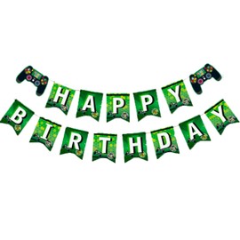 Happy Birthday Banner Green Game Theme Birthday Party Supplies for Boy Girl Birthday Party Decoration