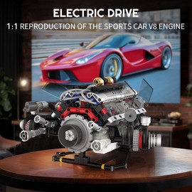 BRICXOR V8 Engine Building Blocks Set, APP Controlled Combustion Model Kit with Rechargeable Motor, Physical Science Experiment Toy for Adults, Children Kids Boys Girls (664 PCS)
