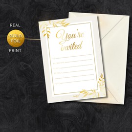 Cardlyst – Premium White A6 Party Invitation Cards - 25-Pack with Stunning Gold Foil Print Party Invitations Birthday Party Kids Invites for Boys and girls Baby Shower Invite