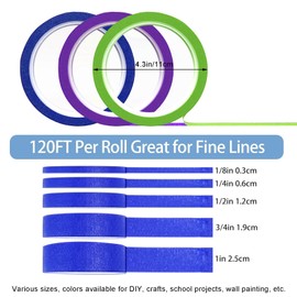 EDSRDRUS Thin Painters Tape 1/8, 1/4, 1/2，3/4，1 inch Width 40 Yard Painter Tape Paint Tape Masking Tape, for DIY, Crafts and Art Paint Big Projects (Blue, 1/4”+1/2”+3/4” x 3 Rolls)
