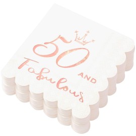 50 and Fabulous Cocktail Napkins Rose Gold - 50th Birthday Decorations for Women, Folded 5x5 Inches Disposable Party Napkins, 3-Ply Paper Beverage Napkins, 50th Birthday Napkins, Wedding Anniversary