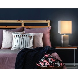 bmf-versand® Table Lamp Living Room with Ceramic Base - Classic Table Lamp for Bedroom - Side Lamp in Grey and White - Bedside Lamp Fabric Shade - Bedside Lamp Textile Ceramic
