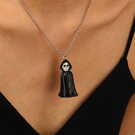 Inilbran Boho Ghost Skull Pendant Necklace Vintage Grim Reaper Necklace Silver Skull Choker Necklace Gothic Ghost Ball Chain Necklace Jewellery for Women, Zinc, No Gemstone