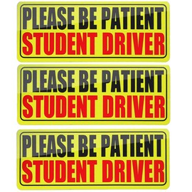 3Pcs Student New Driver Magnet Sticker Signs for Car, Bright & Reflective Novice Driver Sticker,Remind Others to Please Be Patient,New Driver Decals for Car Removable Exterior Accessories
