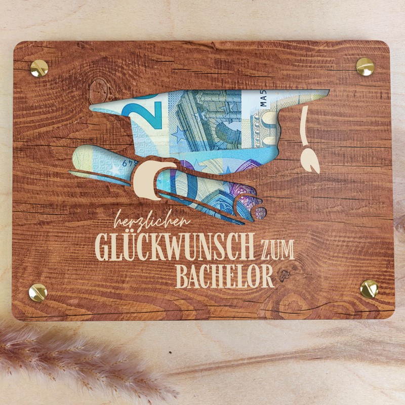 Bachelor Geschenk - XL Geldgeschenk aus Holz inkl. Ständer |