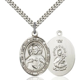 Bliss Sterling Silver Scapular Catholic Medal Pendant Necklace 24" Chain PrayerCard