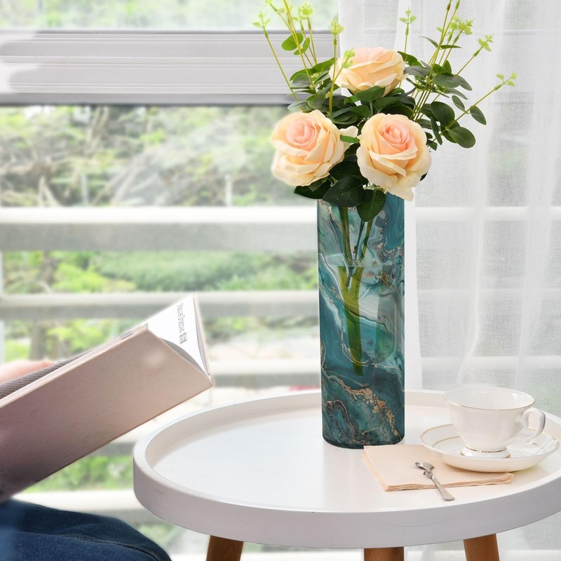 ALAZA Teal Blue Marble Flower Vases for Home Decor Kitchen
