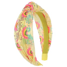 TIOSRU Yellow Sequins Headbands for Girls, Glitter Rainbow Girls Headbands Cute Knotted Head Band for Women Teens Sparkle Girl Hair Accessories