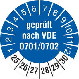1000 Test Labels 30 mm Tested According to VDE 0701/0702 2025 to 2030 Test Badges