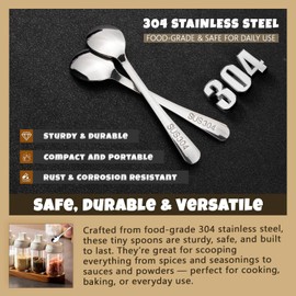 Small Spoons for Spice Jars 10 Pcs Mini Spoons Set, 2.9 Inch SUS 304 Stainless Steel Tiny Spoon for Spices, Salt, Pepper, Condiment, Sugar, Honey, Coffee (Silver)