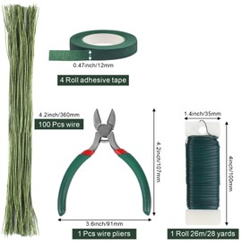 Floral Tape and Floral Wire, Arrangement Tools Kit Green Floral Tape and Floral Wire, Boutonniere Pin for Bouquet Stem Wrap Florist, Wreath Making Supplies
