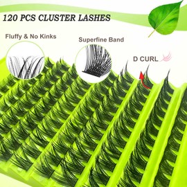 Lashes Cluster 120 Pcs Individual Eyelashes D Curl 8-16mm, DIY Lash Extension Kit False Lashes Soft Fluffy Eyelash Clusters (Green)
