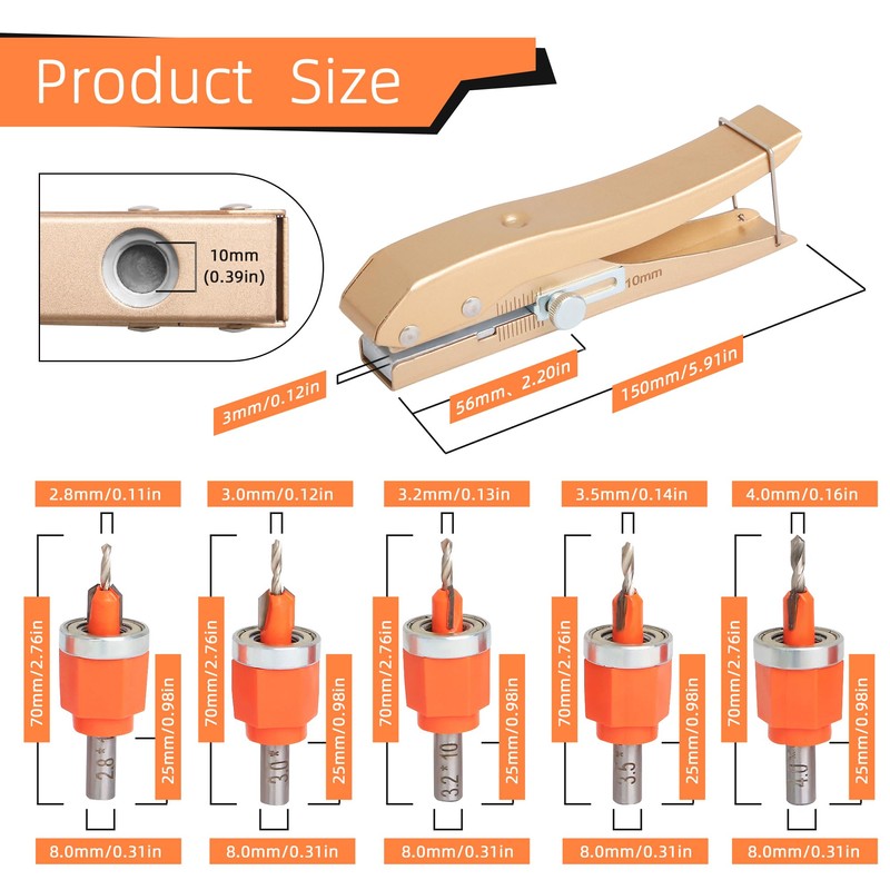 6Pcs Limit Countersink Drill Bit Set with Hole Punch, Adjustable