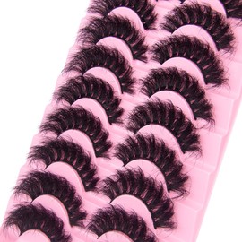 False Eyelashes Strip Fluffy Cat Eye Lashes 3D Thick Eyelash Wispy Curly Full Volume 10 Pairs