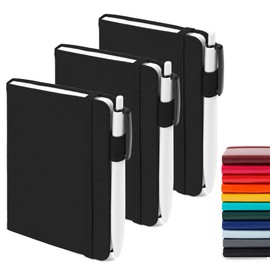 feela 3 Pack Pocket Notebook Journals with 3 Black Pens, A6 Mini Cute Small Journal Notebook Bulk Hardcover College Ruled Notepad with Pen Holder for Office School Supplies, 3.5”x 5.5”, Black