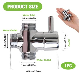 Shower Diverter Valve 3-Way T-Adapter, Solid Brass with Chrome Plating, Diverter Valve Shower for Hand Shower and Shower Head, G1/2 Male Thread, Easy Assembly, Brass G1/2 Inch Diverter Valve