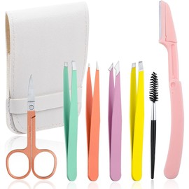 FENQURO 7 Piece Tweezers Set, Eyebrow Plucking, Tweezers, Tweezers Set, Eyebrow Set, Eyebrow Plucker for Women and Men, Face, Brow, Chin, Ingrown Hair