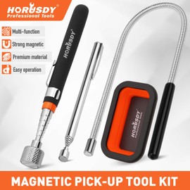 HORUSDY 4 - PIECE Magnetic Pickup Tools Kit | Extendable Telescoping Magnet Pick Up Tool Set 7-30.5” & 5-25” | Bend-It Flexible Magnetic Sweeper | Collapsible Parts Tray for Garage Workshop Yard