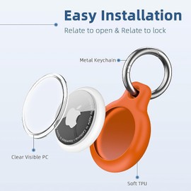 YOKRWO Holder 1-Pack Waterproof TPU Shell Protective Case, Anti-Scratch Airtags Key Chain for Apple Air Tags with All Metal Keychain Key Ring Clip (Orange)
