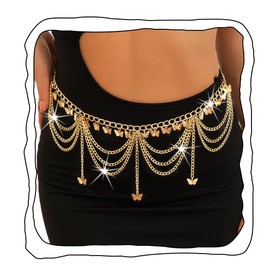 Yovic Star Waist Chain Gold Butterfly Body Chain Layered Tassel Belly Chain Summer Beach Body Jewelry for Women (Butterfly)