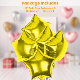 Pack of 5 Gold Star Balloons, 18 Inches Star Shape Foil Balloons, Star Balloons Helium for Valentines Engagement Bridal Shower Graduation Baby Shower Wedding Anniversary Birthday Party Decorations