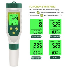 pH Meter Water, YIYEGO Simultaneous Display pH Value Meter and Salinity Meter Pool, New Improved TDS Temp Salt pH EC Meter for Hot Tubs, Spas, Aquarium, Hydroponics