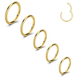 QXXPVV 5Pcs Hoop Nose Rings 20G 18G Stainless Steel Piercing Ring for Nose Septum Cartilage Helix Tragus Conch Rook Daith Lobe Silver/Gold/Rose Gold/Black for Women(5pcs Gold 18G)