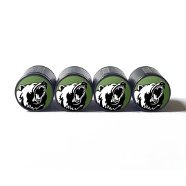 Grizzly Bear Tire Valve Stem Caps (Olive Green Background) - Set of Four - Fits on All Vehicles