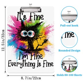 ENXOWM Everything is Fine l'm Fine Cat Clipboard Standard A4 Letter Size 12.5 x 8.7 Plastic Clipboard Low Profile Clip Retractable Hanging Tab Decorative Clipboard