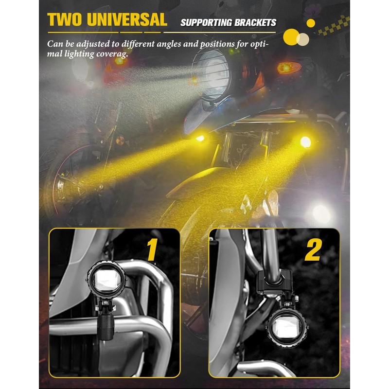 BraveWAY 60W 20000LM Motorcycle Fog Lights, LED Motorcycle Auxiliary Lights,