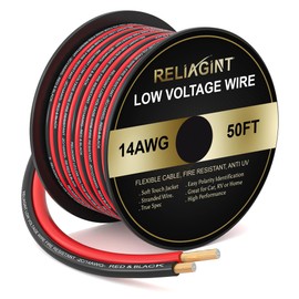 14 Guage 50FT Electric Wire for Low Voltage Application, LED, RV and Various Use, Red and Black Flexible Cable 2C/14AWG