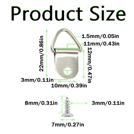 Hocansen 100Pcs Picture Hanger Hooks 22mm Small D Ring Single Hole Picture Hangers Triangular Ring Picture Frame Hooks for Hanging Artwork Home Decoration (Silver/XK-SJ)