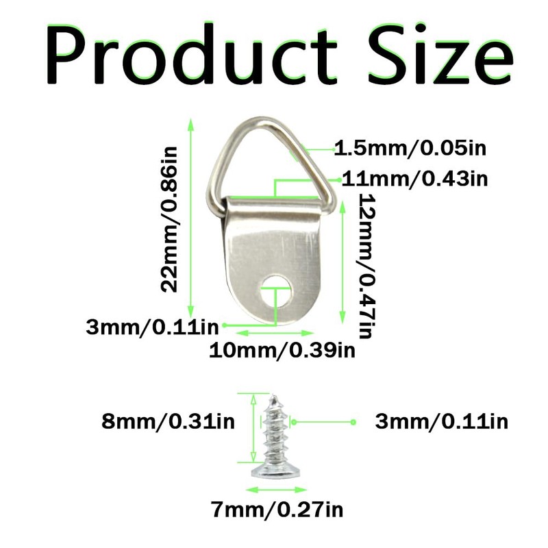 Hocansen 100Pcs Picture Hanger Hooks 22mm Small D Ring Single