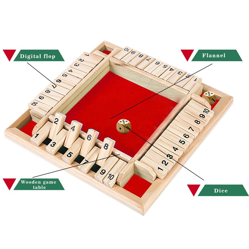 DC-BEAUTIFUL Shut The Box Dice Game, 2-4 Players Classic Board