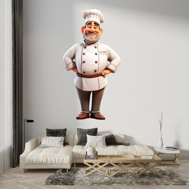 Chef Decals Peel & Stick - Wall Vinyl Stickers - Cooking Culinary Cute Funny Cartoon Colorful Silhouette - Car Window Truck Laptop Tumbler - Cafe Bar Restaurant Kitchen Kids Room Bedroom DWSVG23524