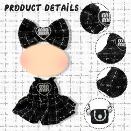 Doll Clothes for 17 cm Dolls, Cowl Outfit Bow Clips Bag Clothing Only Clothing for the 17 cm Mini Plush Dolls, Not Included Black