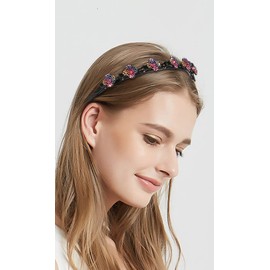 Yonphy Headband with Clips, 2 Pieces Hair Band with Rhinestone Clip, Hair Bangs Styling Crystal Stone Hair Clips, Clover Rhinestone Twist Clip Headband, Bangs Hairstyle Headband with Teeth for Women