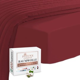 Pizuna 400 Cotton Fitted Sheet 90 x 200 - 100 x 200 cm Rio Red, 100% Long Cotton Fitted Sheet, Soft Mako Satin Fabric for up to 40 cm Mattress Height (100% Cotton Bed Sheet)
