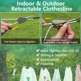 Retractable Travel Clothesline, 19FT Adjustable Heavy-Duty Line with Reflective Pulley System, Stainless Hooks & Clips – Portable for Camping, Cruise, Hotel, Balcony & Outdoor Laundry (Red)