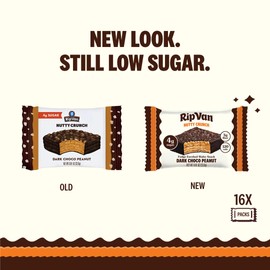 Rip Van Nutty Crunch Dark Chocolate Peanut Butter Wafer – Crispy Wafer Snack, Low Sugar, 120 Calories, Individually Wrapped - 16 Count