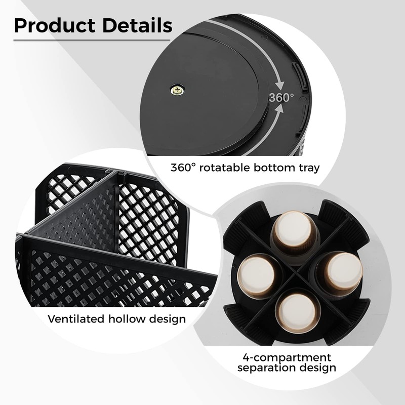 Fanspack Rotatable Cup and Lid Organizer with 4 Compartments, Coffee